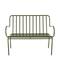 44.25" Green Metal Slatted Outdoor Bench with Curved Armrests